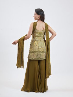 Olive Green Crepe Palazzo - image 4