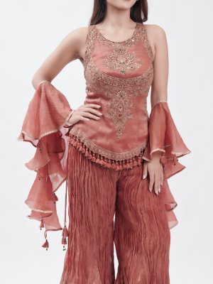 Rust Orange Organza Palazzo - image 3