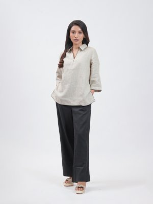 Butter Cream & Black Linen Plazzo - image 1