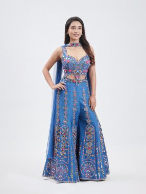 Pepsi Blue Raw Silk Palazzo - image 2