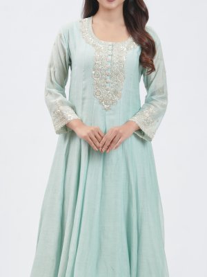 Teal Blue Mul Chanderi  Straight pant - image 3