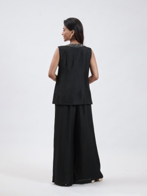 Black Chanderi Silk Palazzo - image 4