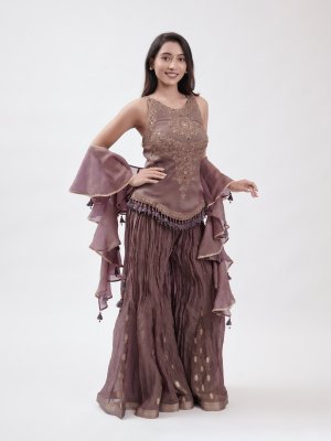 Mauve Wood Organza Palazzo - image 2