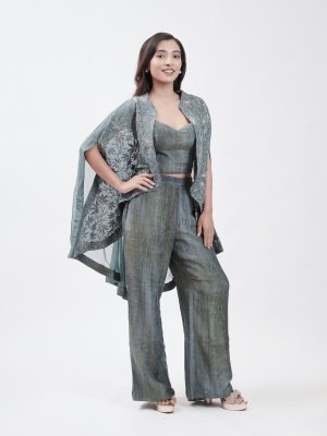 Blue Grey Crushed Tissue Palazzo - image 1