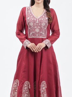Brick Red Chanderi Straight Pant - image 3