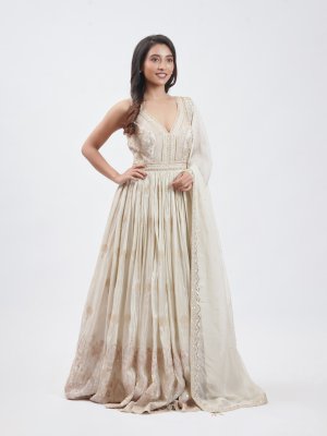 Cream Tissue Party Gown - image 2