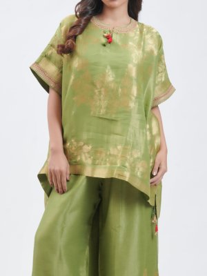 Sage Green Banarasi Tissue Plazzo - image 3