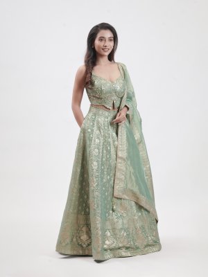 Green Banarasi Zari Woven Lehenga   - image 2