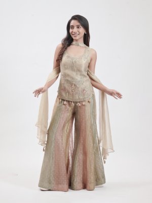 Dull Gold Tissue Palazzo Ensemble   - image 2