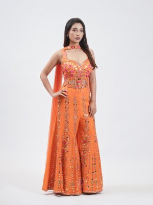 Pumpkin Orange Raw Silk Palazzo - image 1
