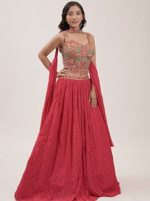 Red Chiffon Lehenga - image 2