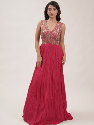 Hot Pink Crushed Chiffon Anarkali  - image 1