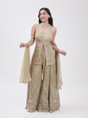 Olive Green Soft Organza Palazzo Set - image 3
