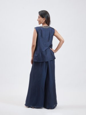 Navy Blue Chanderi Silk Palazzo  - image 4