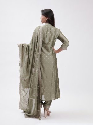 Olive Green Crepe Straight Pant - image 4