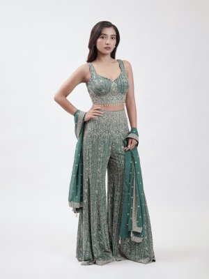 Rama Green Georgette Palazzo - image 2