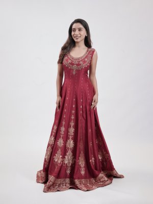 Maroon Chanderi Straight Pant - image 2