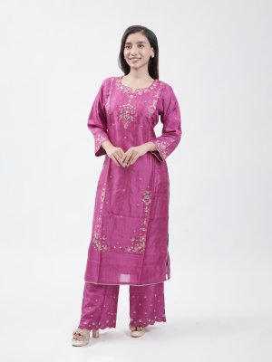 Purple Pink Tussar Straight Pant     - image 3