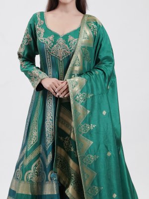Forest Green Chanderi Straight Pant - image 3