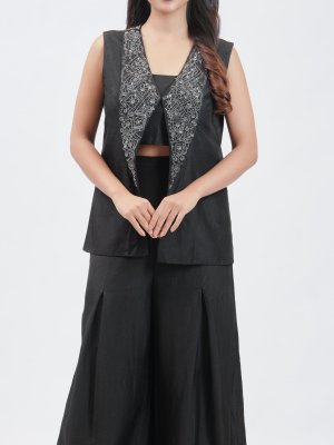 Black Chanderi Silk Palazzo - image 3