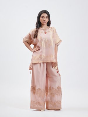 Powder Pink Banarasi Tissue Plazzo - image 1