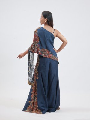 Navy Blue Chanderi Silk Cape Co-ord - image 4