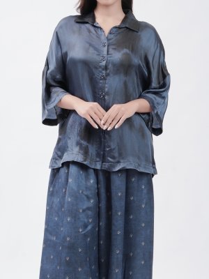 Navy Blue Satin Crepe Patiala - image 3