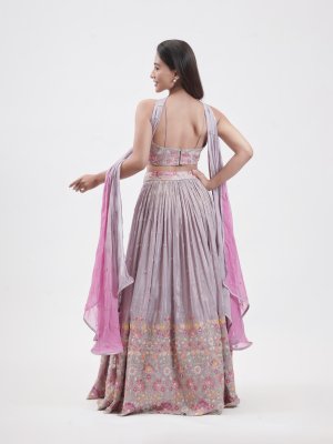 Lilac Tissue Embroidered Lehenga - image 4