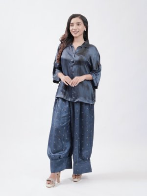 Navy Blue Satin Crepe Patiala - image 1