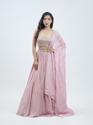 Rose Pink Net Party Wear Lehenga - image 1