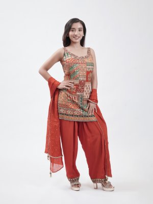 Flame Orange Georgette Palazzo - image 2