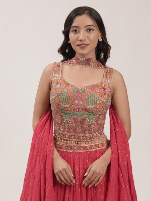 Red Chiffon Lehenga - image 3