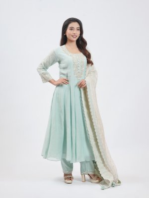 Teal Blue Mul Chanderi  Straight pant - image 2