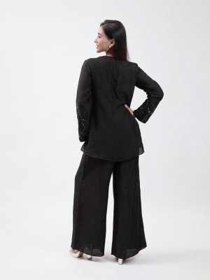 Black Raw Silk Palazzo - image 4