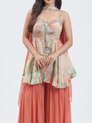 Peach Green Shimmer Chiffon Palazzo  - image 3