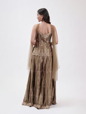 Olive Green Velvet Embroidered Palazzo Set  - image 4