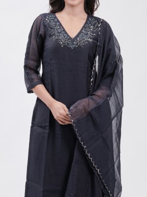 Navy Blue Chanderi Kurta Set  - image 2