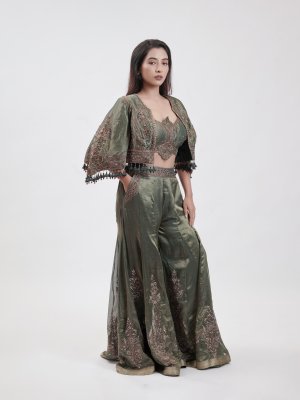 Olive Green Tissue Palazzo - image 1
