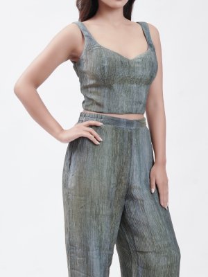Blue Grey Crushed Tissue Palazzo - image 3