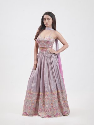 Lilac Tissue Embroidered Lehenga - image 2
