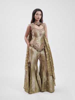 Olive Green Banarasi Palazzo - image 2