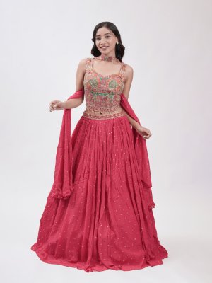 Red Chiffon Lehenga - image 3