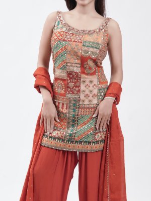 Flame Orange Georgette Palazzo - image 3
