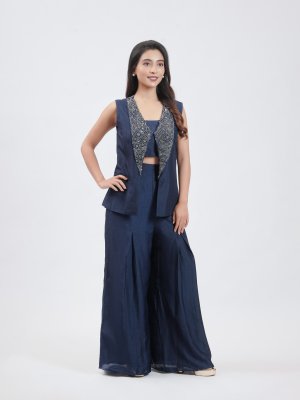Navy Blue Chanderi Silk Palazzo  - image 2