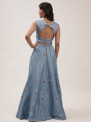 Steel Blue Raw Silk Lehenga - image 2