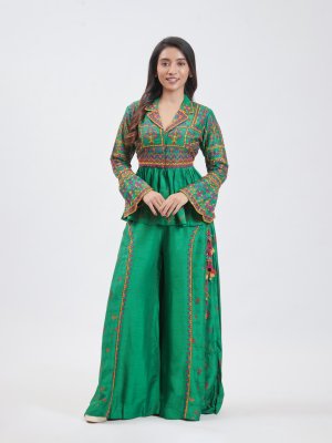 Leaf Green Raw Silk Plazzo - image 1