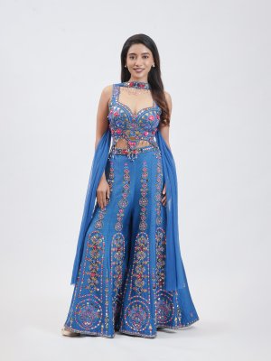 Pepsi Blue Raw Silk Palazzo - image 1