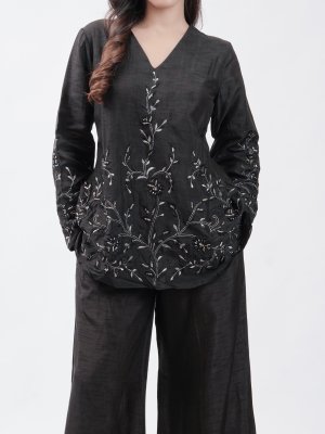 Black Raw Silk Palazzo - image 3