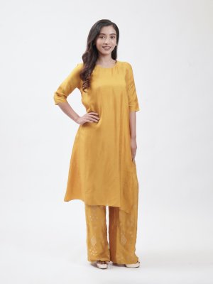 Lemon Yellow Raw Silk Kurta - image 1