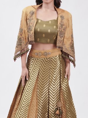 Mustard and Green Tissue Lehenga  - image 2